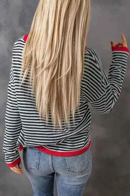 Striped Round Neck Drop Shoulder T-Shirt
