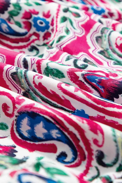 Printed Tie Neck Short Sleeve Dress