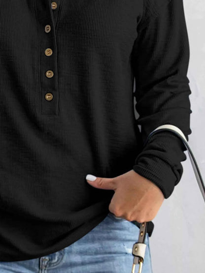 Full Size Button Detail Long Sleeve Top Plus Size