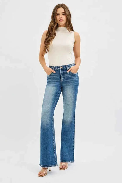 RISEN Full Size Tummy Control High Rise Flare Jeans Plus Size