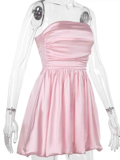 Strapless Ruched Mini Bubble Dress