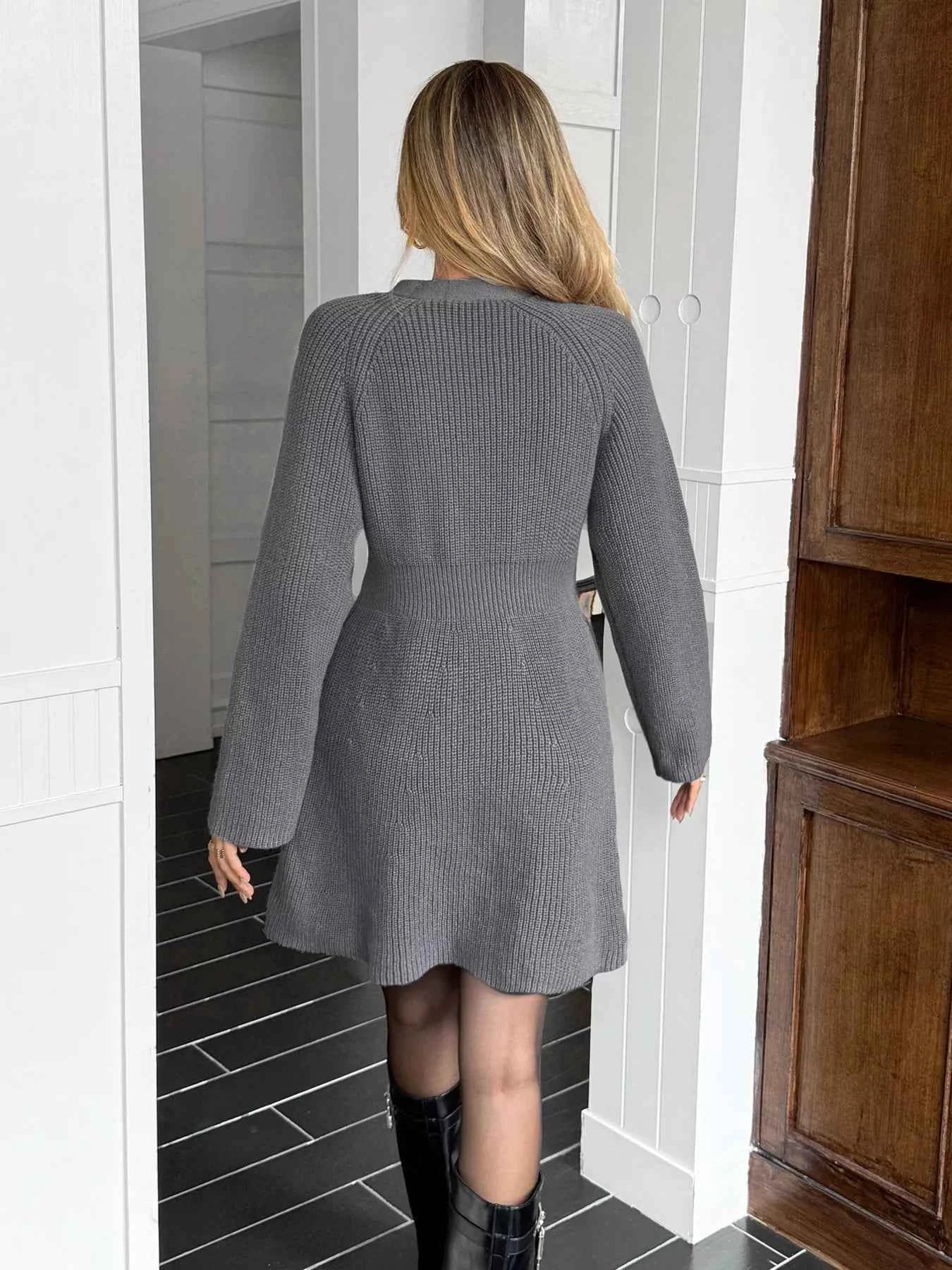 Button-Down Knitted Sweater Dress