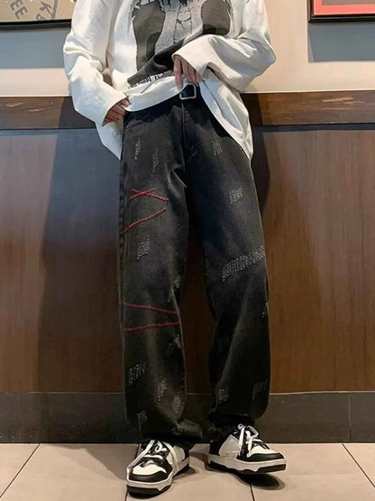 Men's Full Size Washed Wide Leg Jeans Plus Size