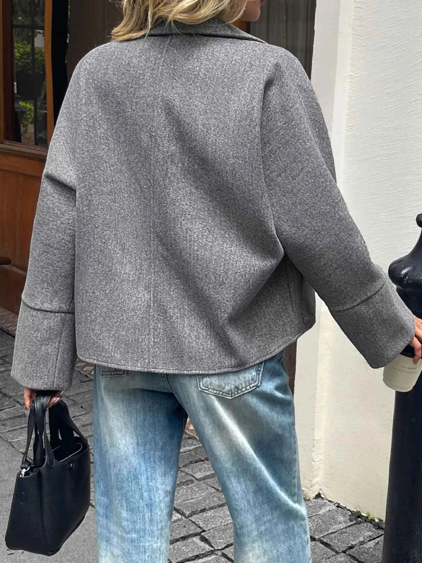 Oversized Collared Neck Zip-Up Jacket