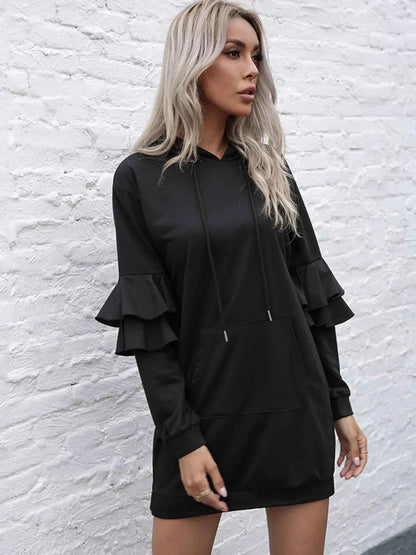 Ruffle Long Sleeve Hooded Mini Dress