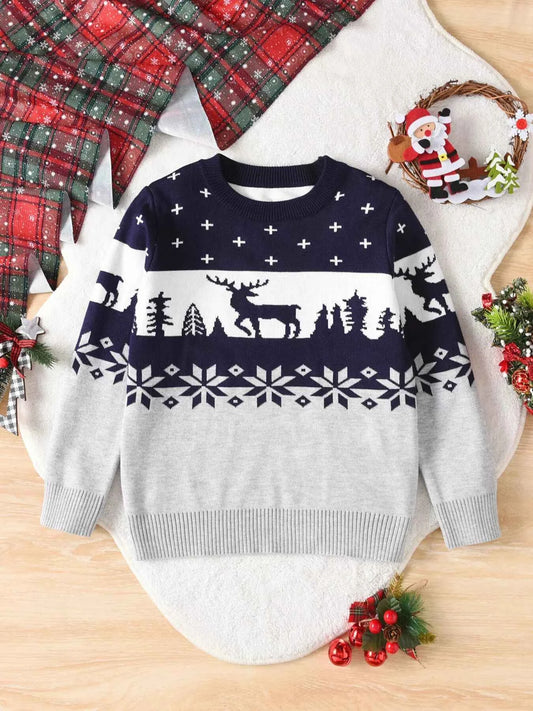 Children's Christmas Reindeer Pattern Knit Sweater