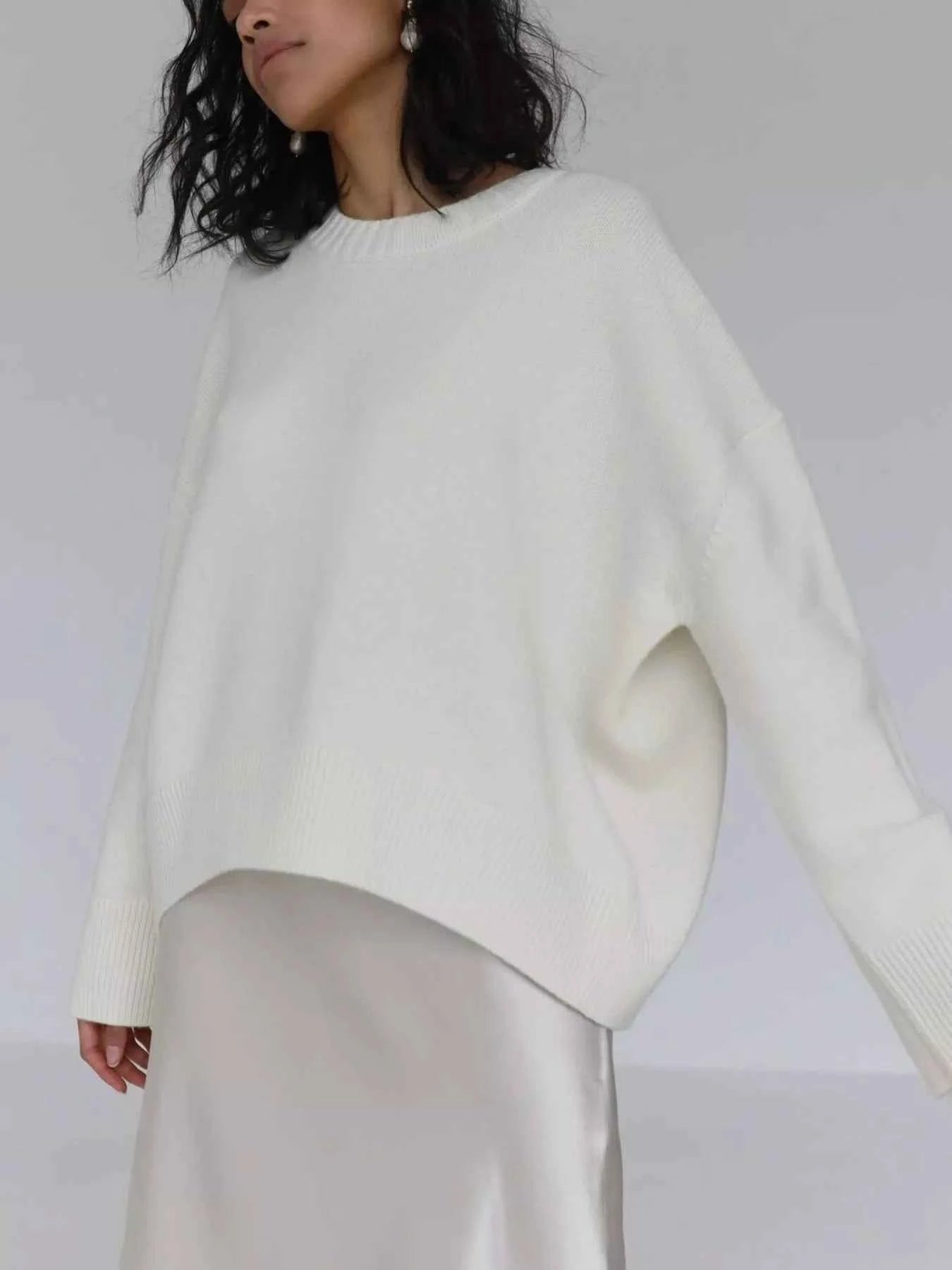 Ribbed Hem Round Neck Sweater