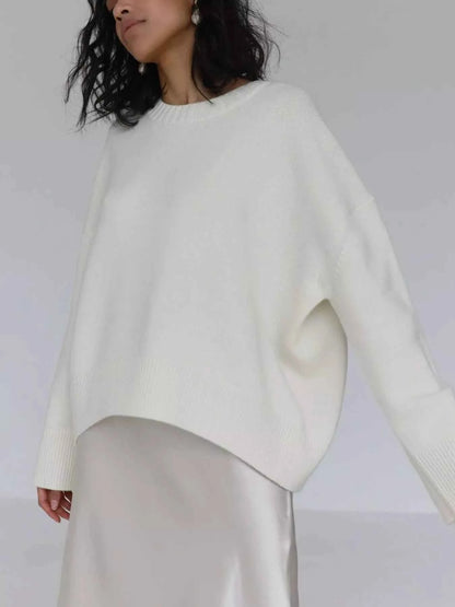 Ribbed Hem Round Neck Sweater