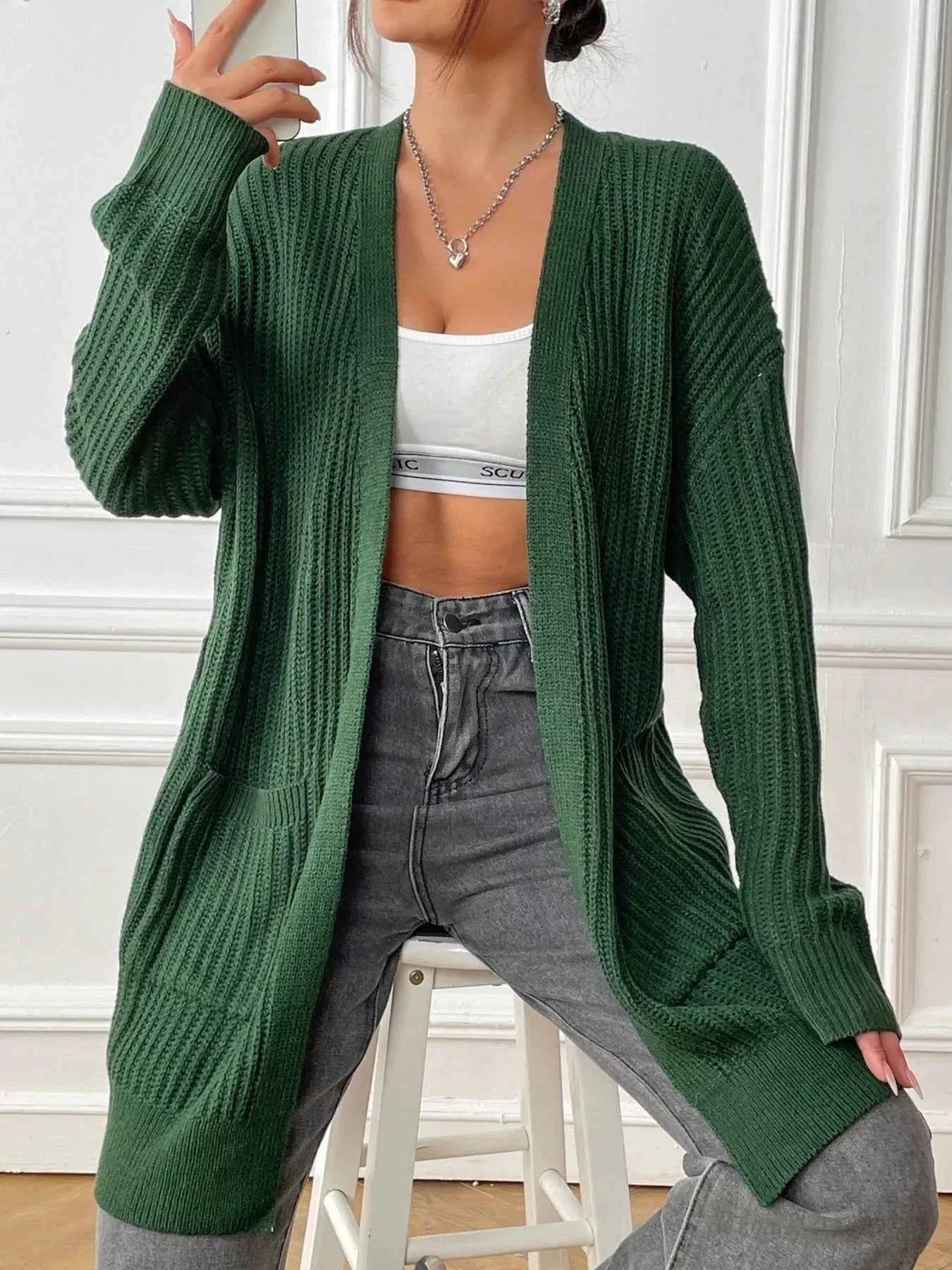 Open Front Drop Shoulder Cardigan