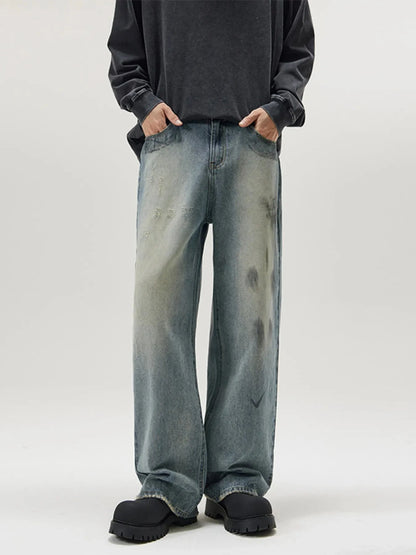 Men's Full Size Washed Wide Leg Relaxed Fit Jeans Plus Size