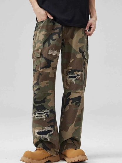 Men's Camouflage Distressed Cargo Pants