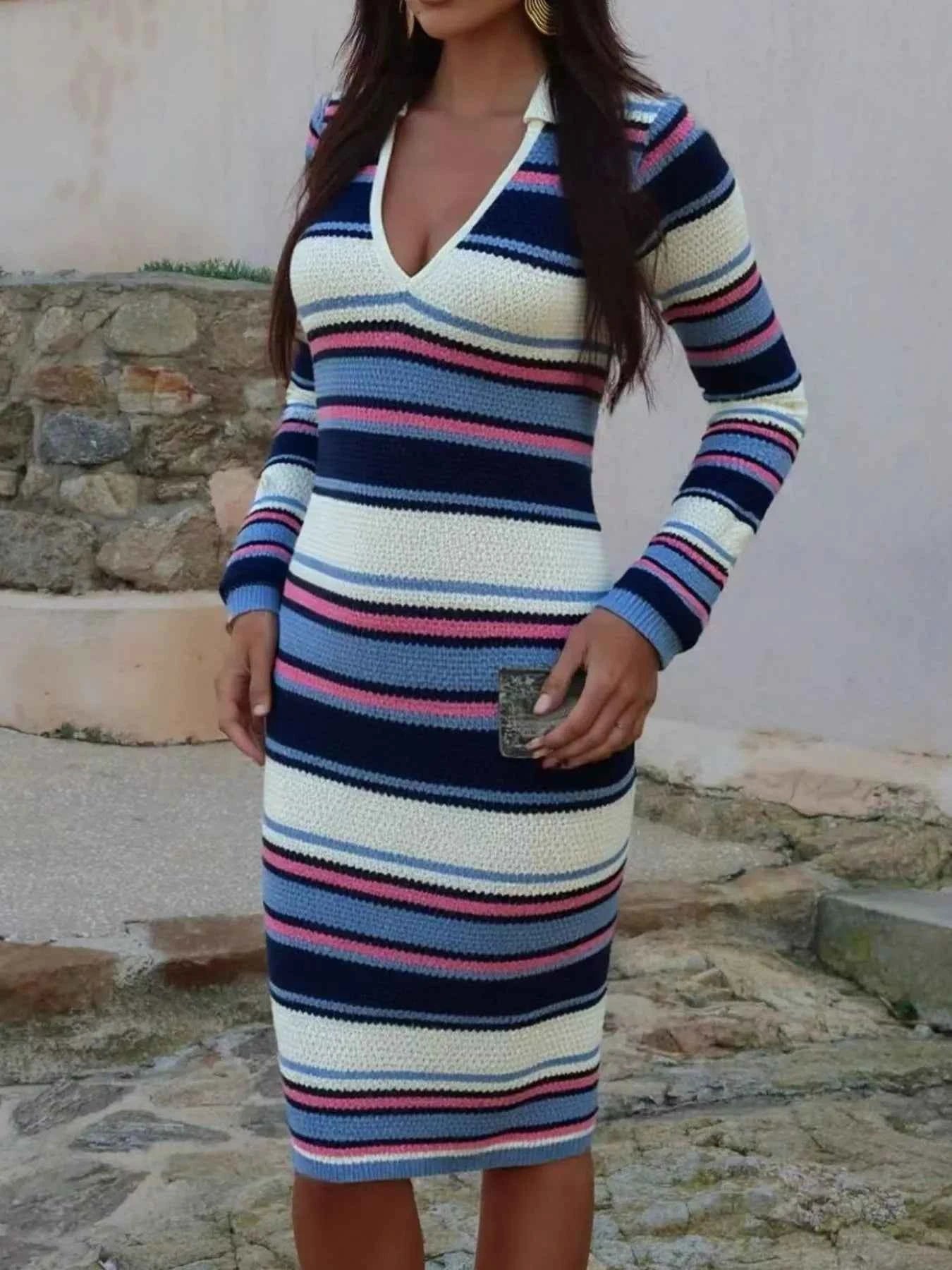 Striped Knitted Bodycon Sweater Dress
