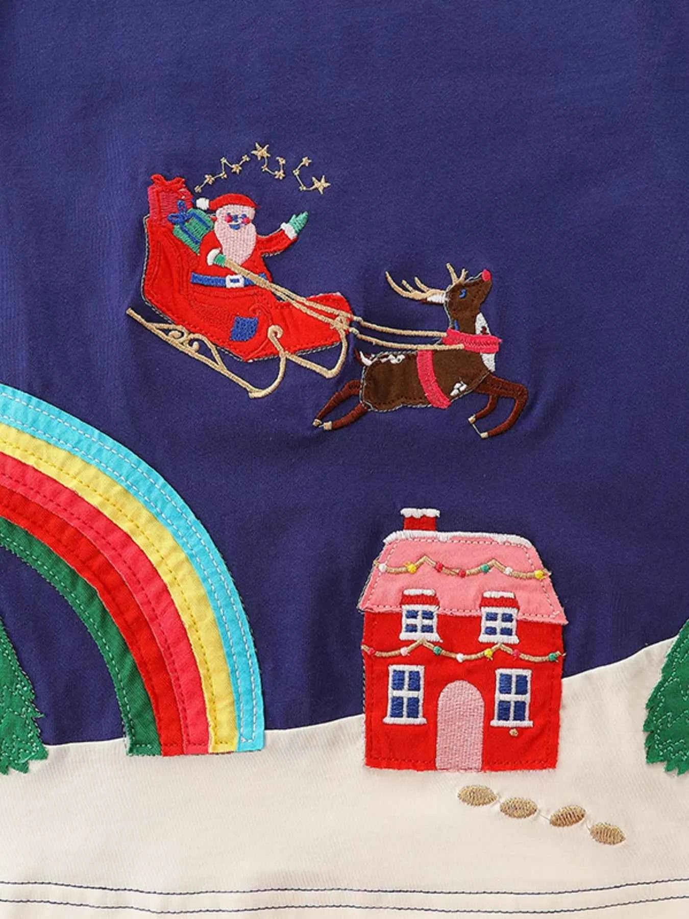 Children's Christmas Embroidered Long Sleeve Dress