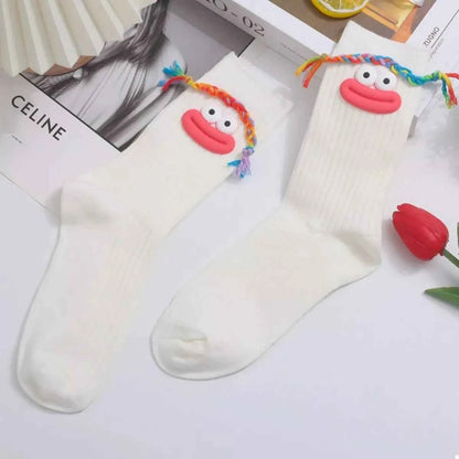Cartoon Ribbed Knit Crew Socks