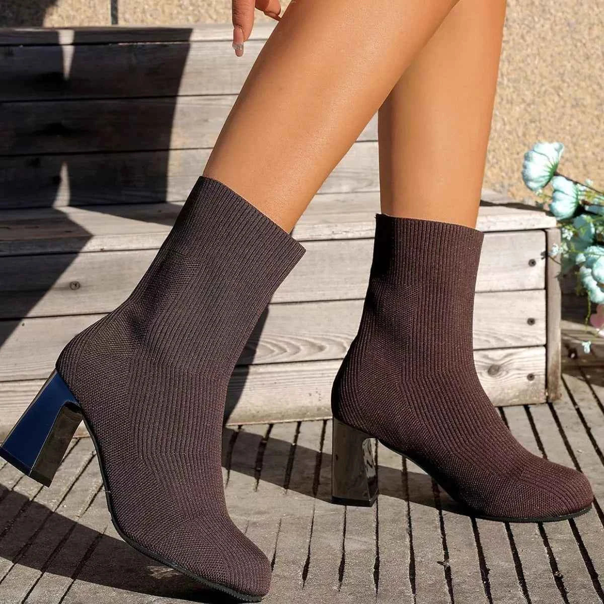 Round Toe Block Heels Boots
