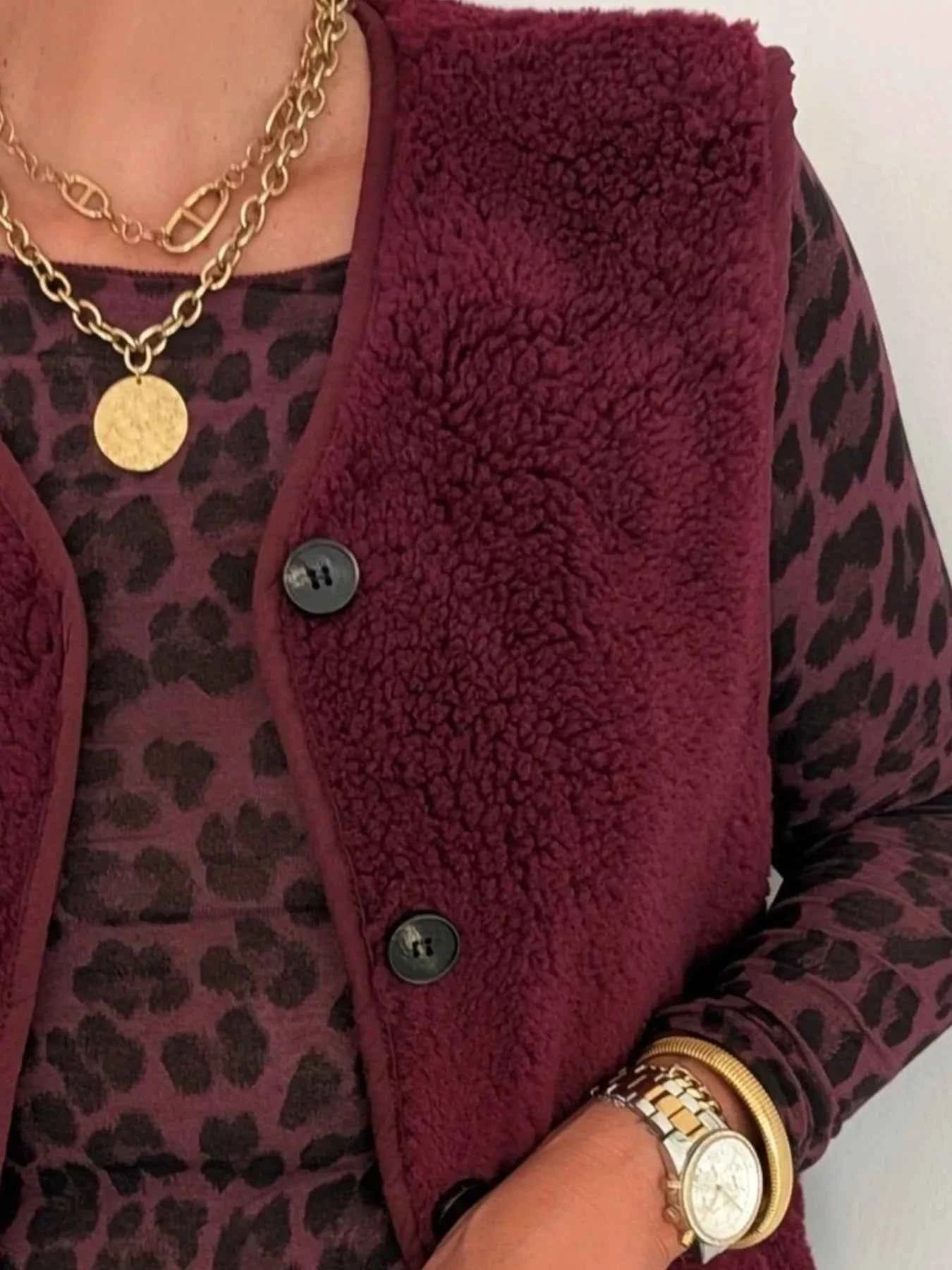 Fleece Button-Down Vest Coat