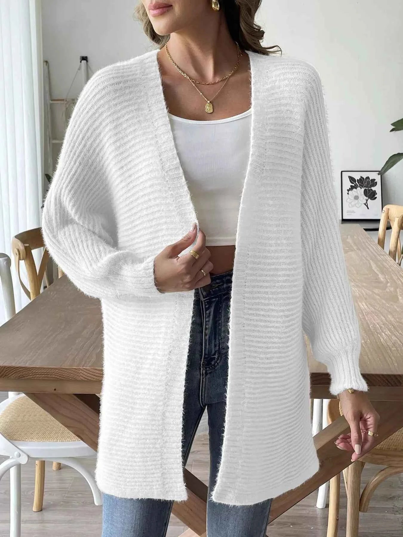 Open Front Drop Shoulder Cardigan