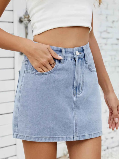 Solid Mini Denim Skirt