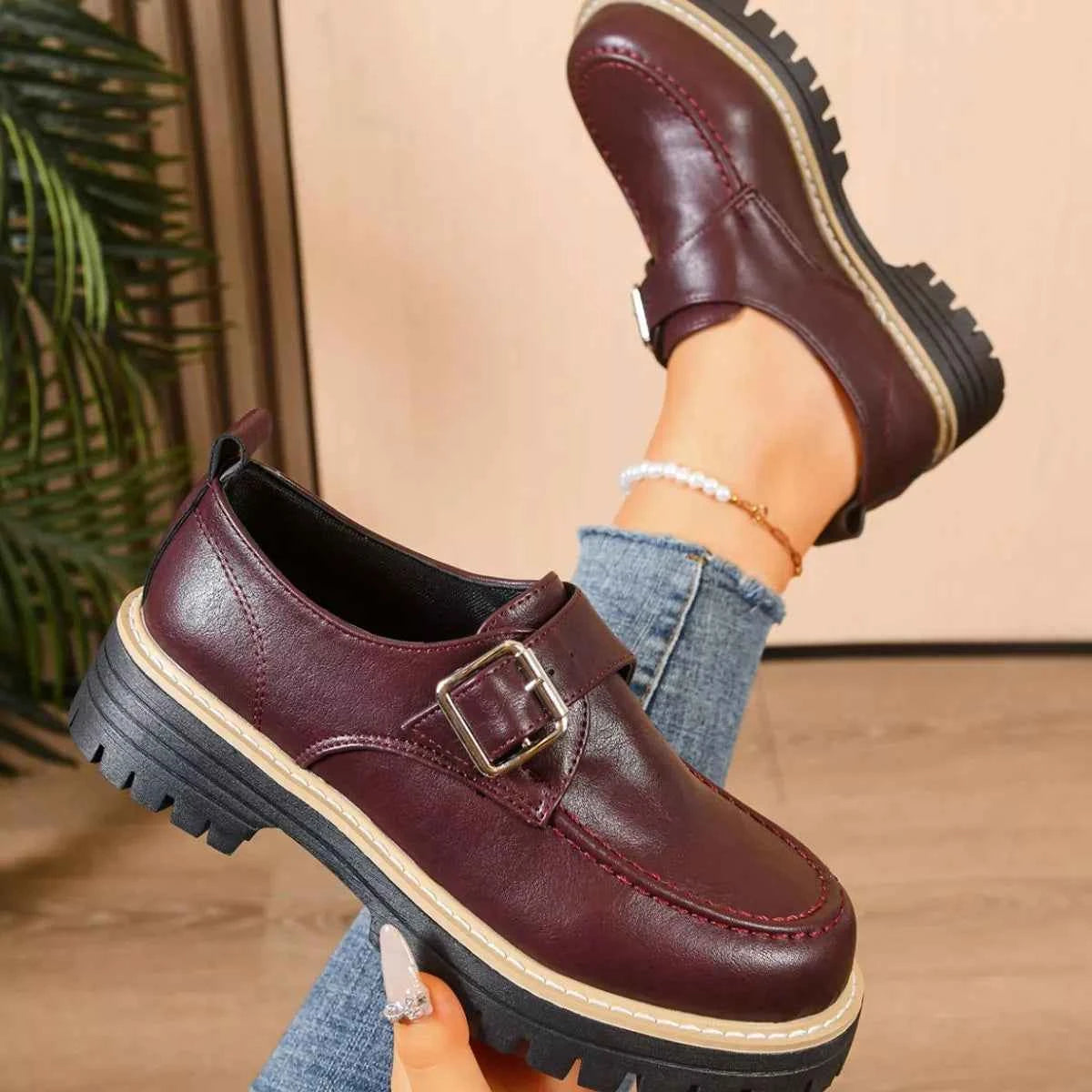 Round Toe Buckle Loafers