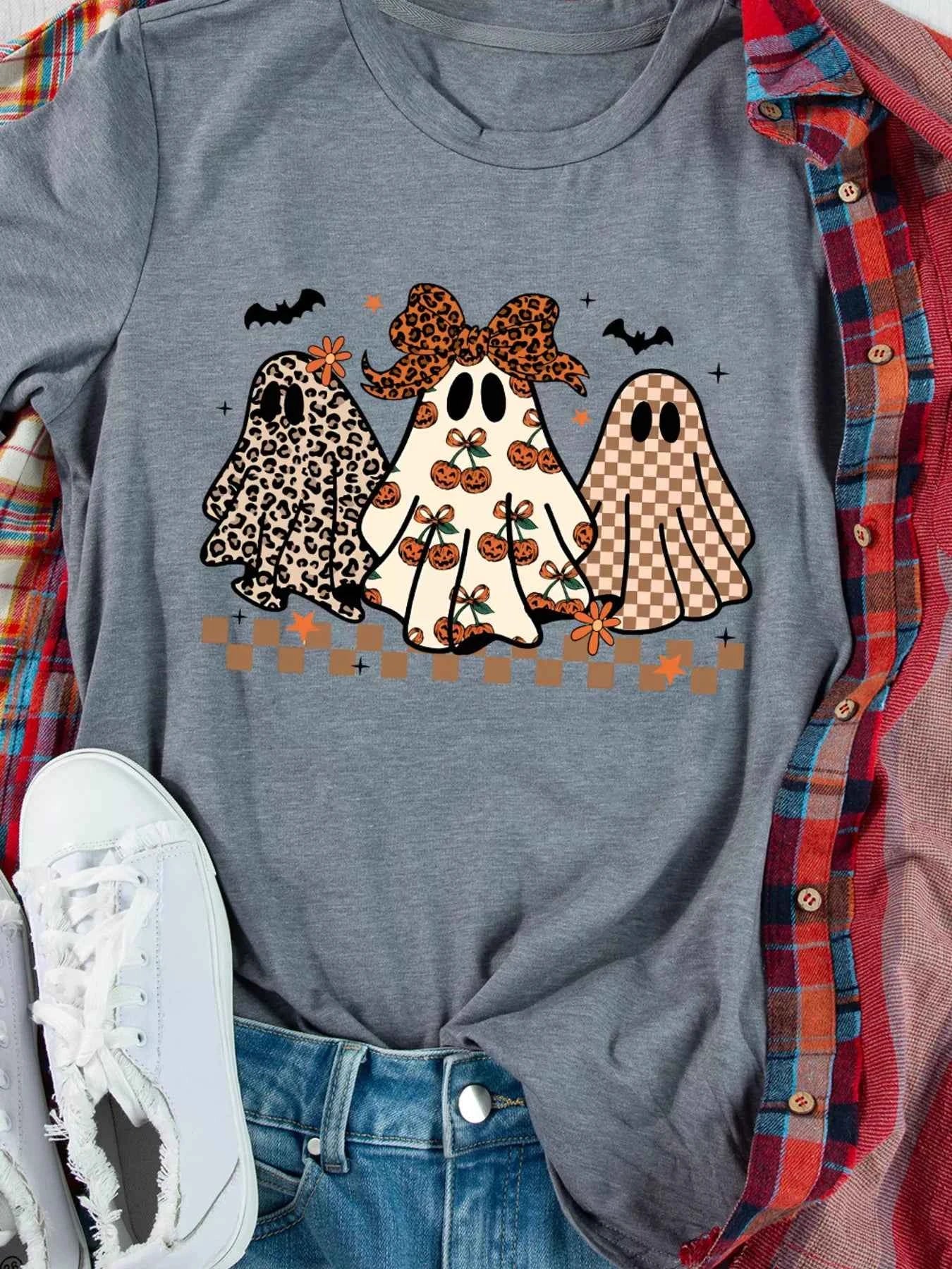 Halloween Ghost Round Neck Casual Tee