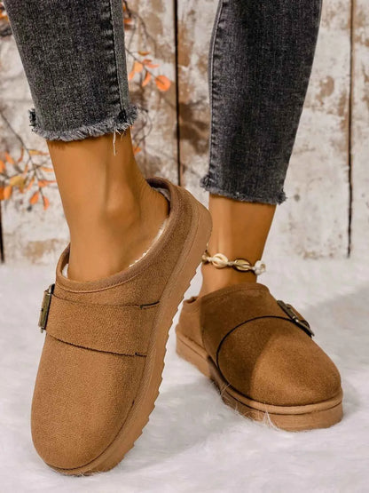 Cozy Buckle Suede Winter Slippers