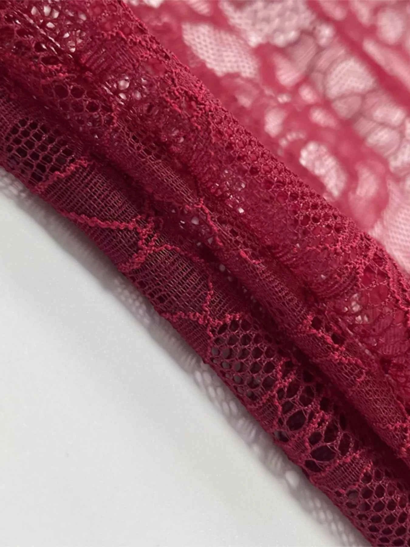 Lace Sheer Mock Neck Long Sleeve Maxi Dress