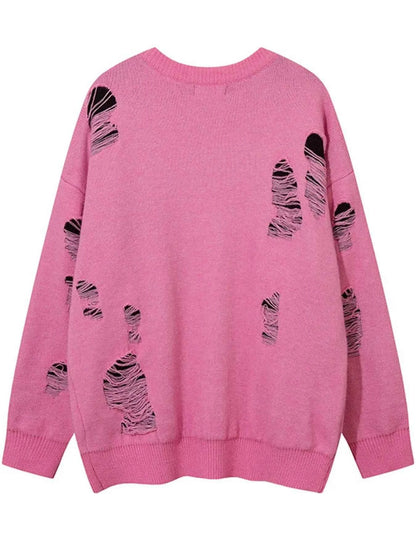 Men's Distressed Letter Round Neck Sweater