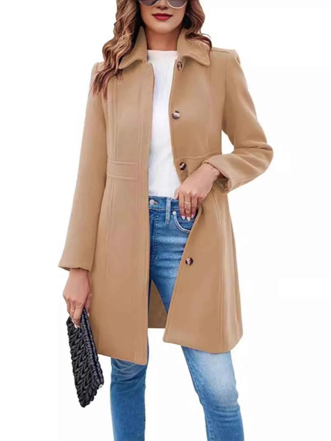 Button-Down Wool Blend Coat