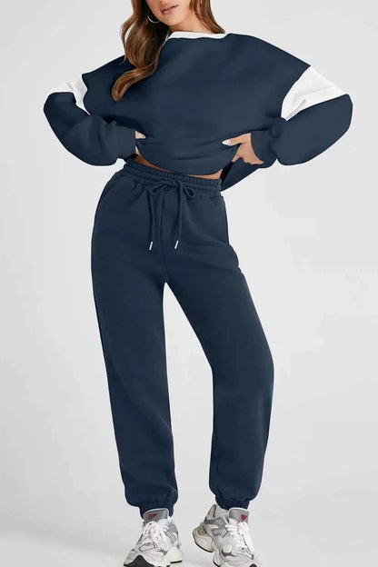 Drop Shoulder Loose Sweatshirt and Joggers Active Set