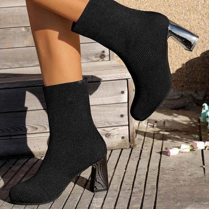 Round Toe Block Heels Boots