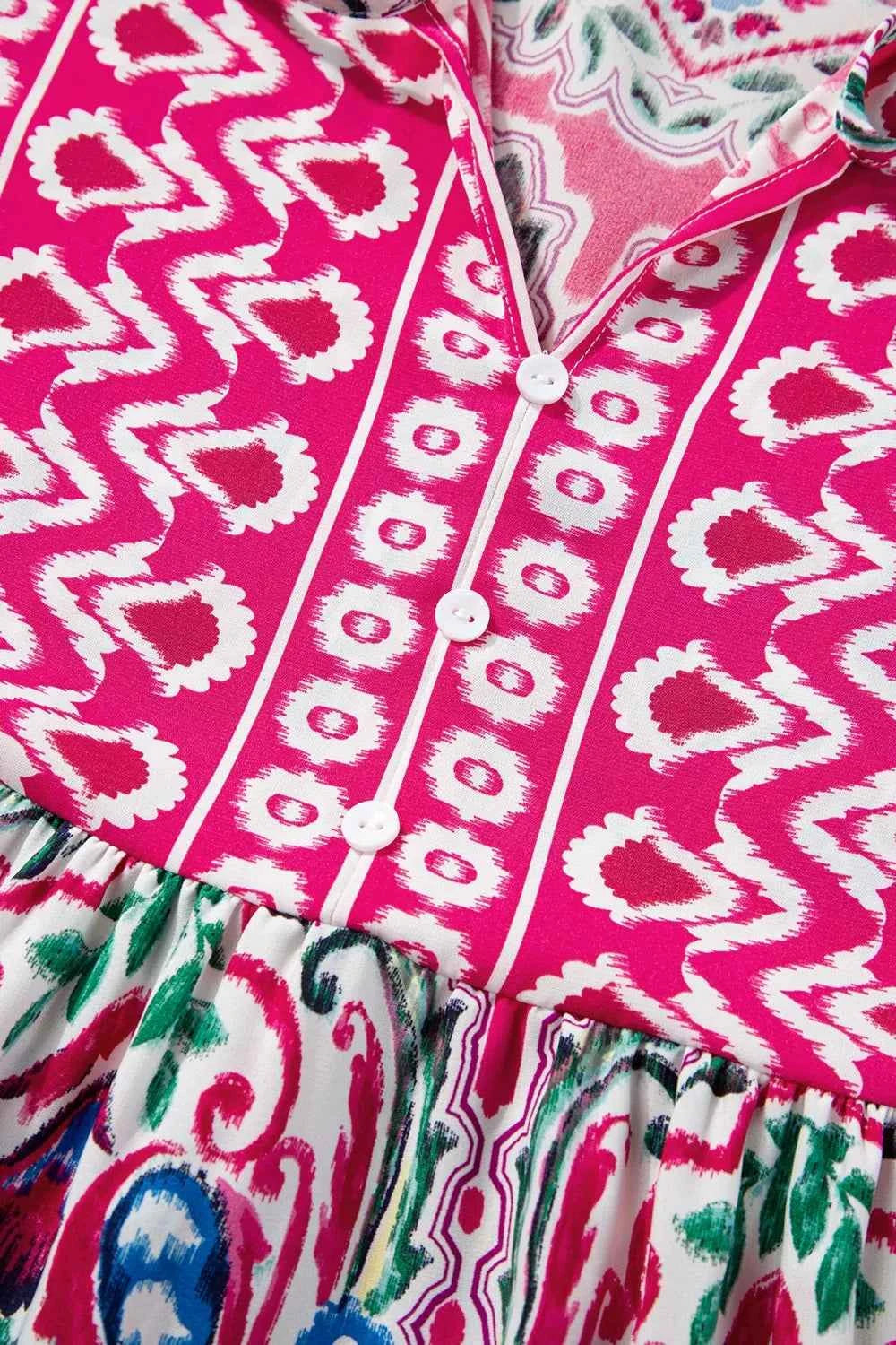 Printed Tie Neck Short Sleeve Dress