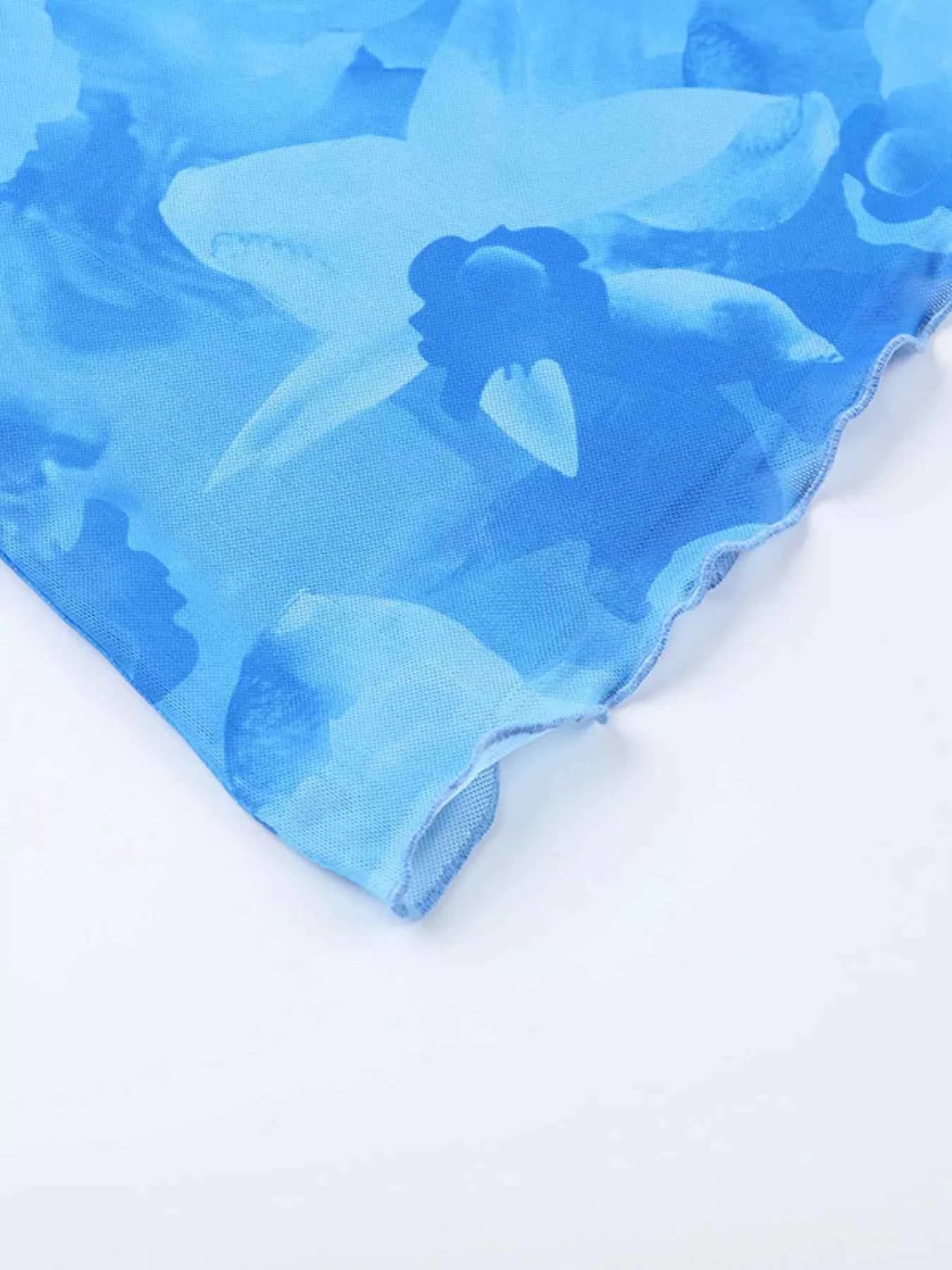 Floral Print Spaghetti Strap Mesh Mini Dress