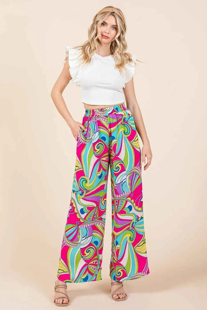 Mittoshop Abstract Print Elastic Waist Wide Leg Pants