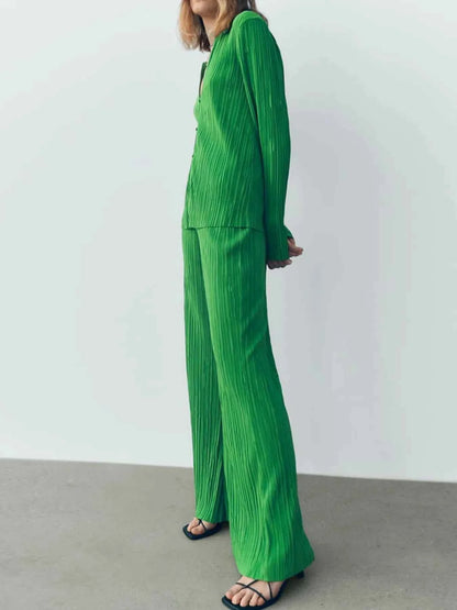 Texture Long Sleeve Top and Pants Lounge Set