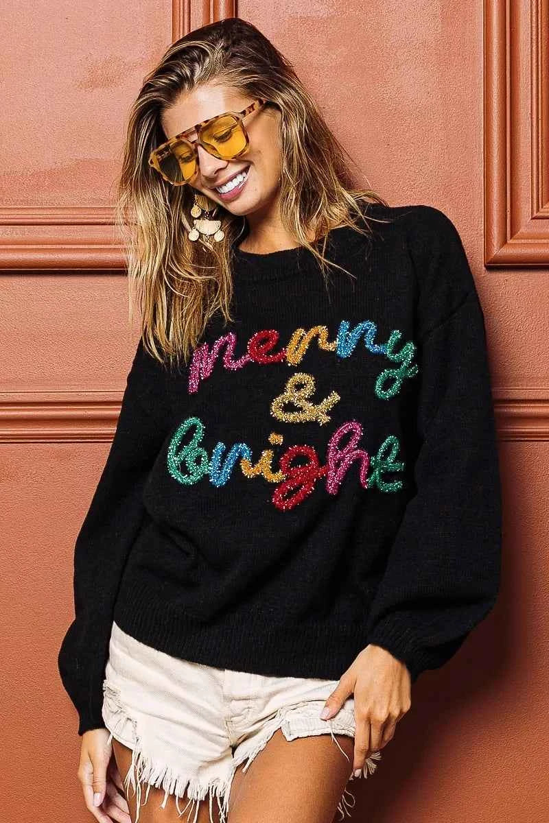 BiBi Tinsel Lettering Christmas Sweater