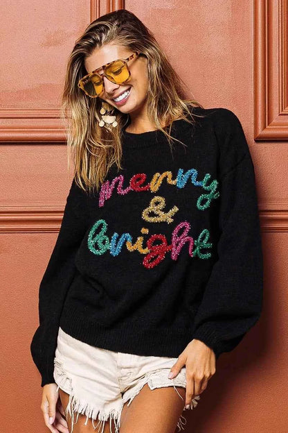 BiBi Tinsel Lettering Christmas Sweater