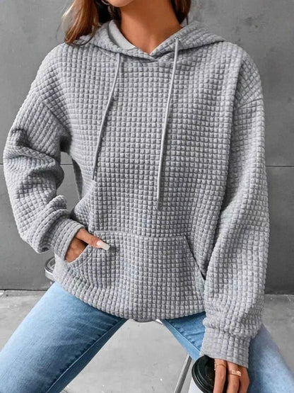 Full Size Textured Kangaroo Pocket Hoodie Plus Size
