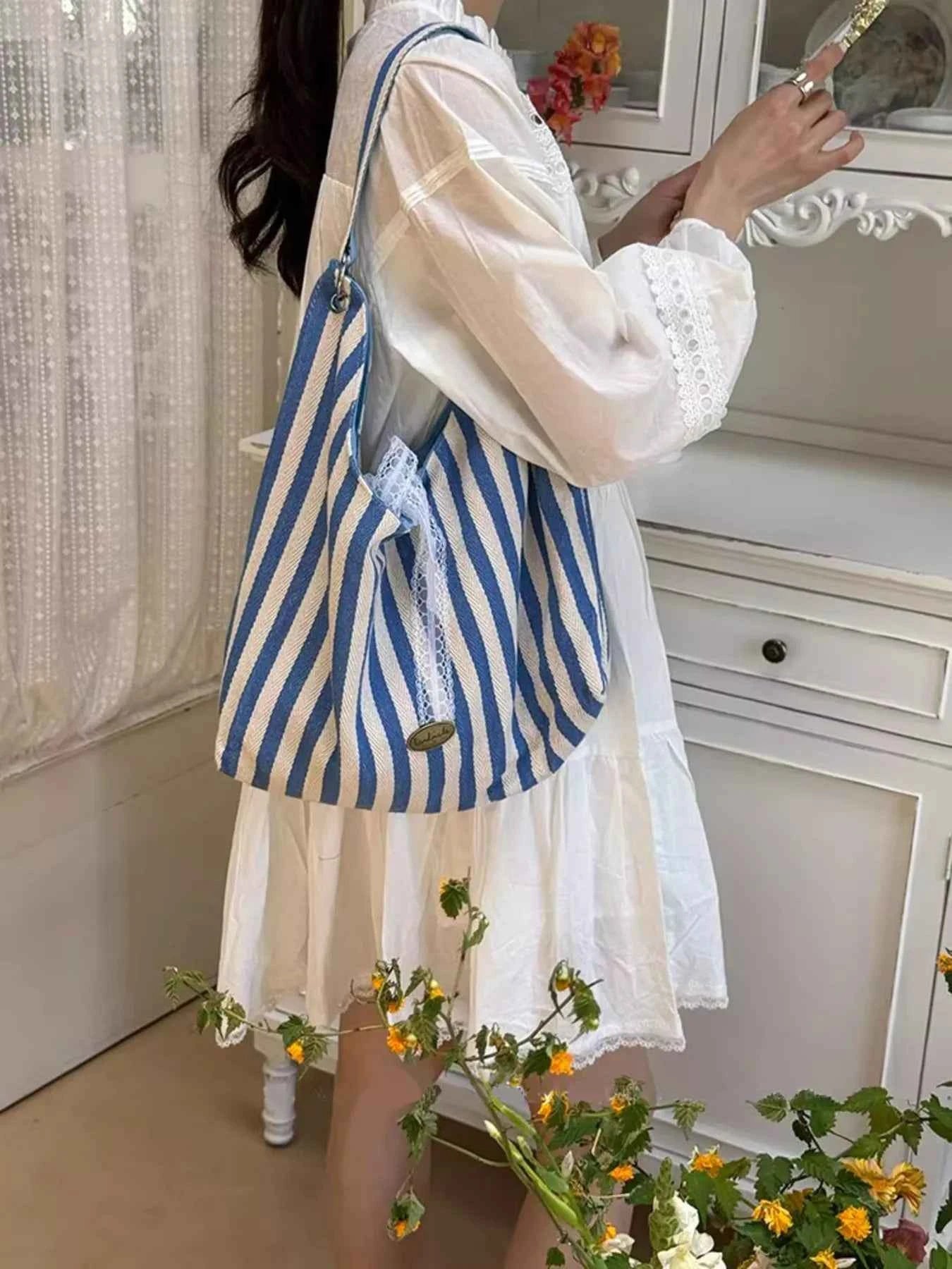 Striped Canvas Tote Bag