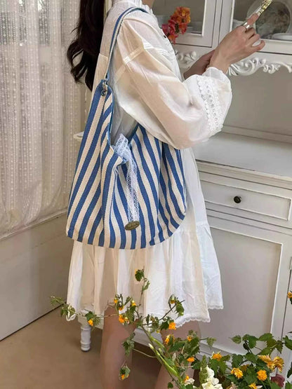 Striped Canvas Tote Bag