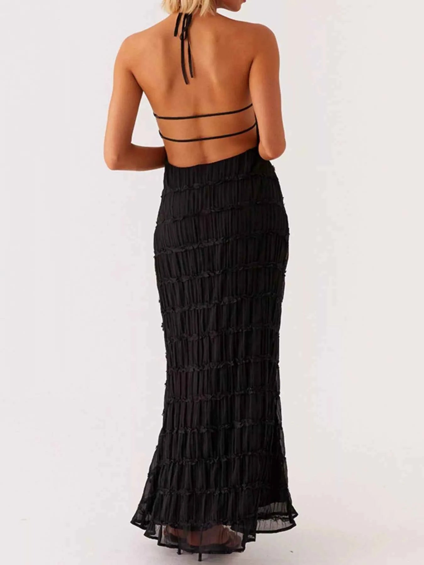 Ruched Halter Neck Maxi Dress