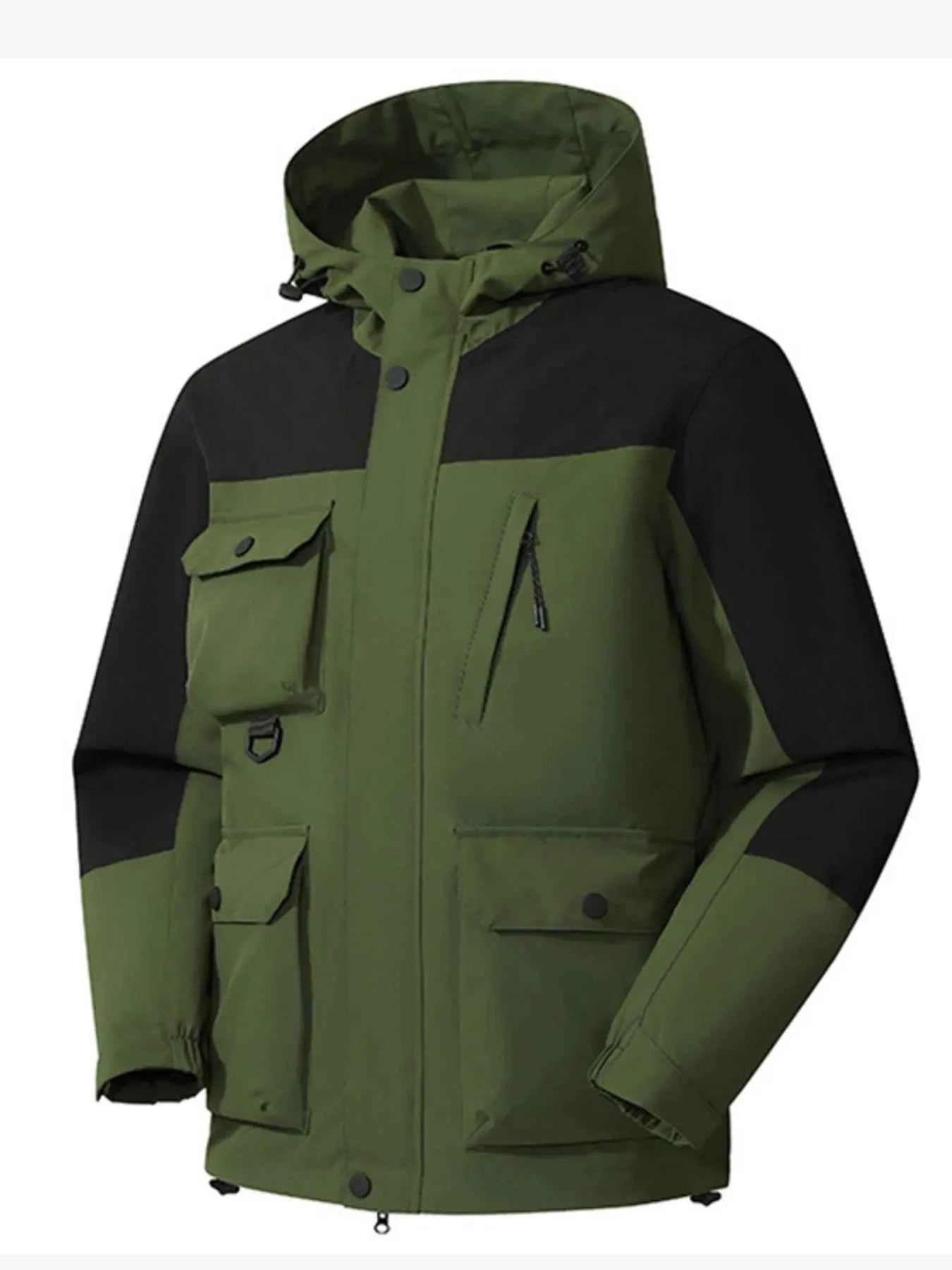 Men's Full Size Multi-Pocket Long Sleeve Hooded Jacket Plus Size