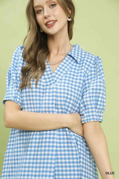 Umgee Gingham Midi Dress with Side Pockets