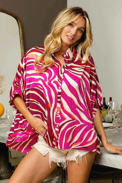 BiBi Zebra Dolman Silky Satin Shirt Top