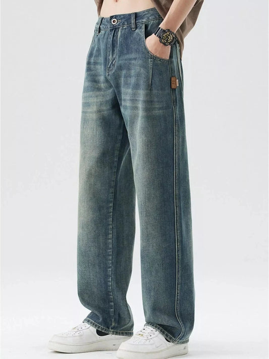 Men's Washed Wide Leg Relaxed Fit Jeans