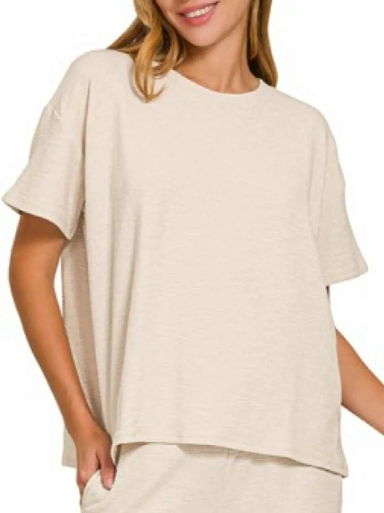 Zenana Slub Short Sleeve T-Shirt and Pants Set