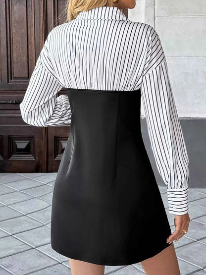 Striped Shirt Panel Bodycon Mini Dress
