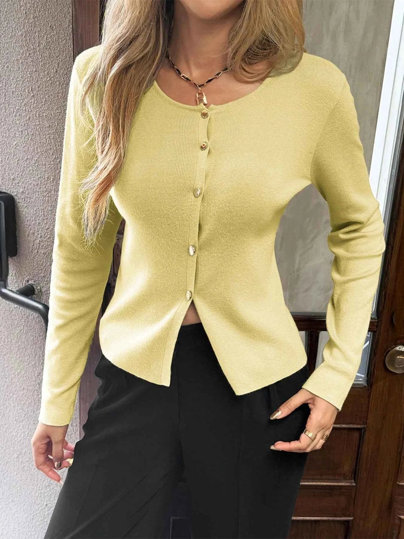 Button-Up Long Sleeve Knit Cardigan