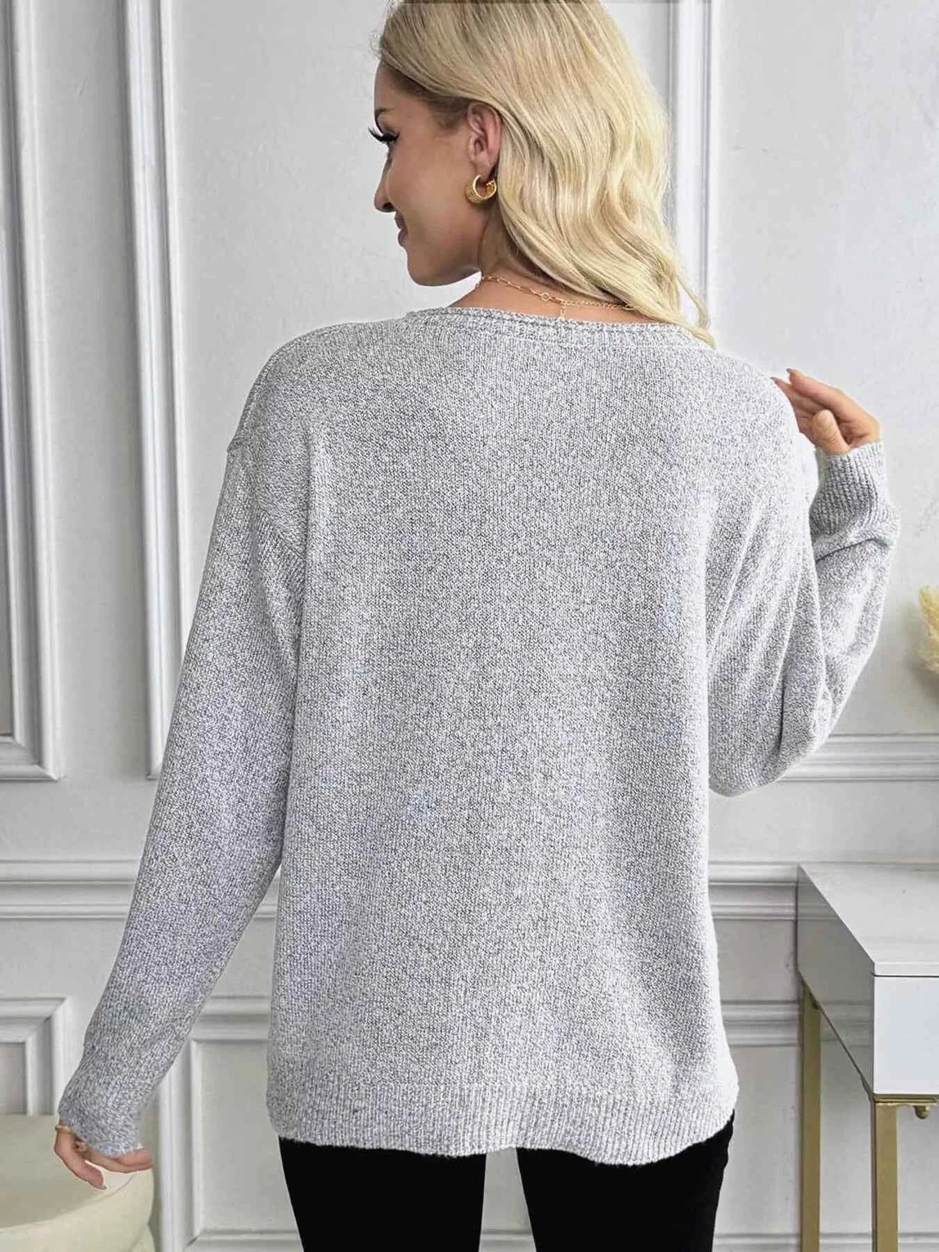 Casual V-Neck Drop Shoulder Sweater