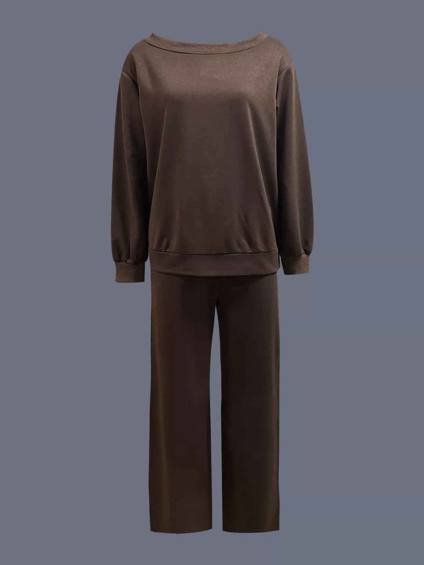 Boat Neck Long Sleeve Sweatshirt and Pants Set