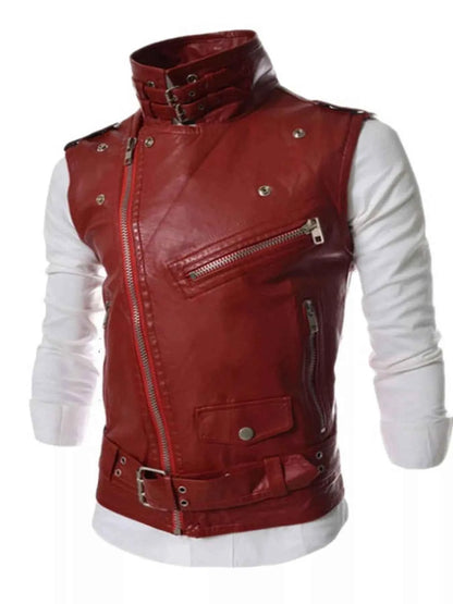 Men's Plus Size Asymmetrical Zipper Adjustable Belt Buckle Vest